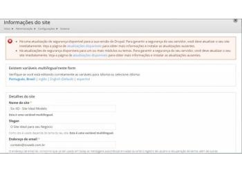 2 - Abrira uma tela de configurações, aqui você pode trocar o nome do site, o slogan e e-mail, depois de realizar as alterações desejadas salve.